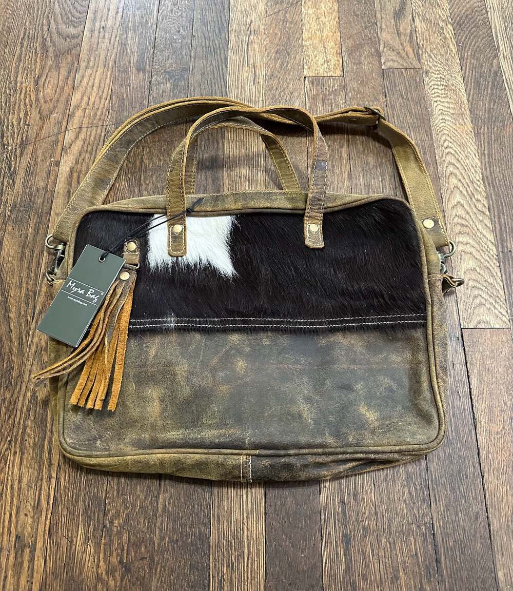 New Myra Bag Sombre Hues Leather and Cowhide Laptop Bag Boho Western Farm